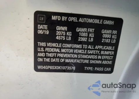 2019 Buick Regal Essence from USA, damaged, VIN W04GP6SX0K1073576